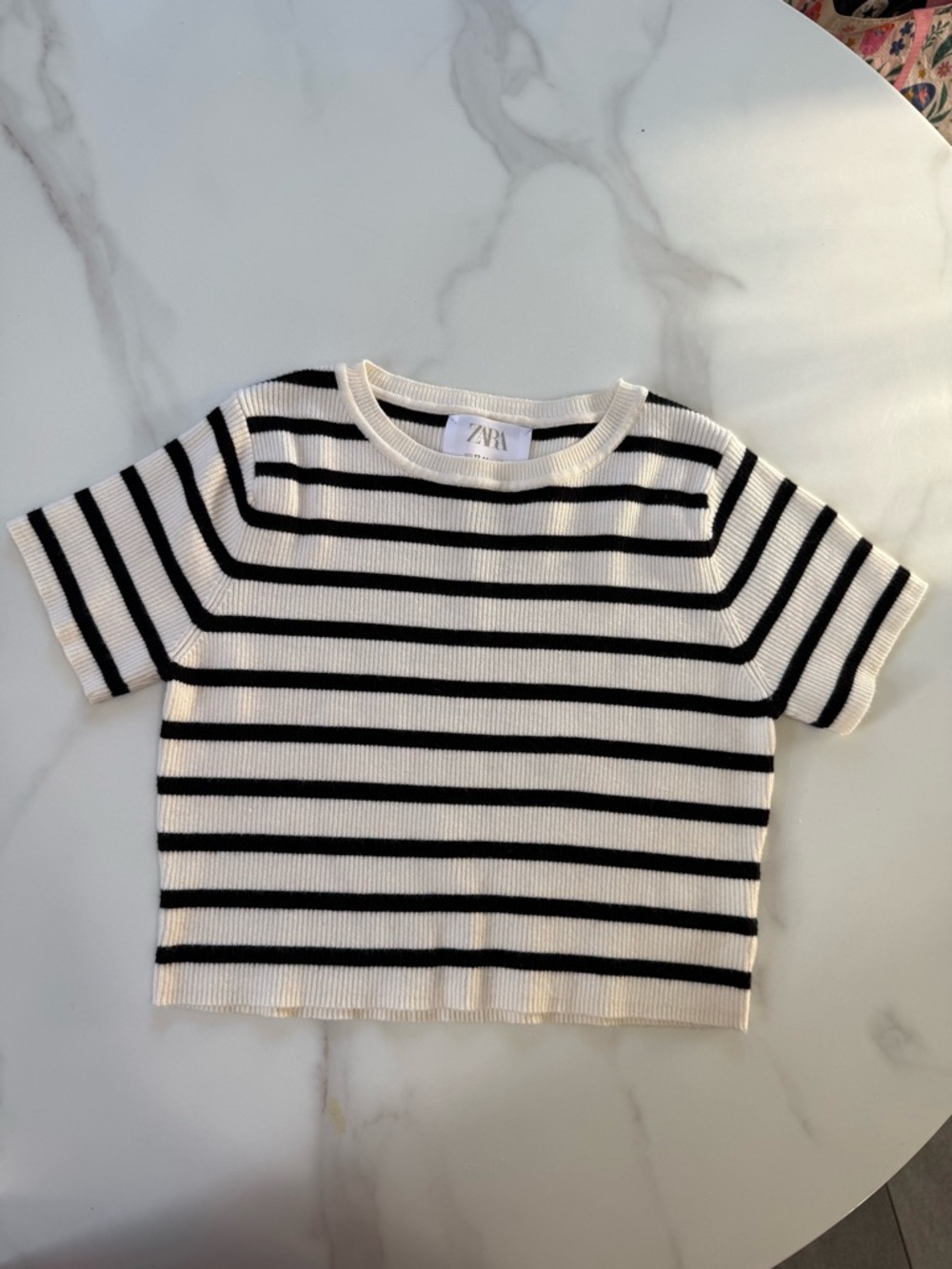 ZARA Black & White Striped Short Sleeve Knit Tee